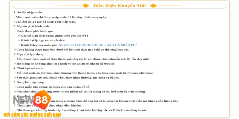 Code Khuyến Mãi Miễn Phí NEW88 - Tham Gia Rinh Quà Khủng 2025 3 Danh sách các code khuyến mãi miễn phí năm 2025 tại NEW88